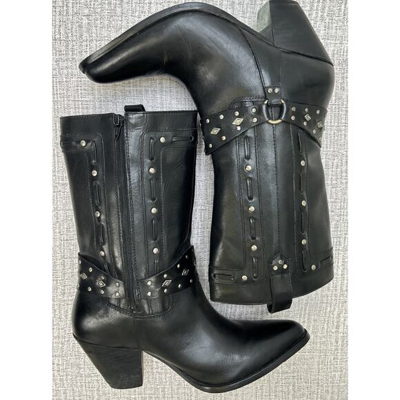 Dingo Women’s Black Dress Western Boots 9M Mid Calf Studded Harness Cowgirl - Picture 4 of 12
